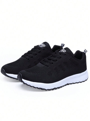 Women Breathable Lace-up Front Sneakers, Sporty Outdoor Running Shoes