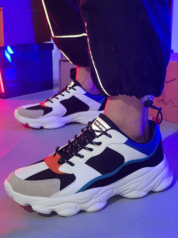 Men Colorblock Lace-up Front Chunky Sneakers, Sporty Outdoor Sneakers