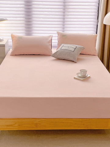 1pc Solid Color Washable Bedspread, Modern Fabric Soft Fitted Sheet For Bedroom, All Season