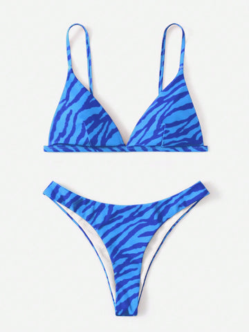 Summer Beach Zebra Stripe Triangle Bikini Swimsuit