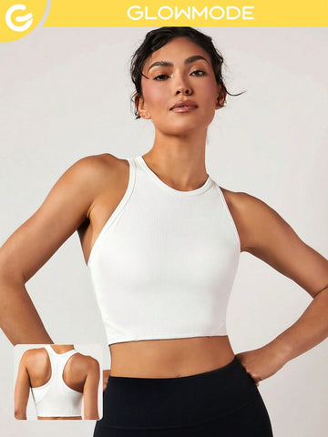 Ribbed Racerback Reflect Cropped Sports Bra Tank Top Low Impact Yoga Daily