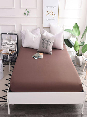 Solid Color Fitted Sheet, Brown Simple Elastic Band Bed Sheet, For Bedroom