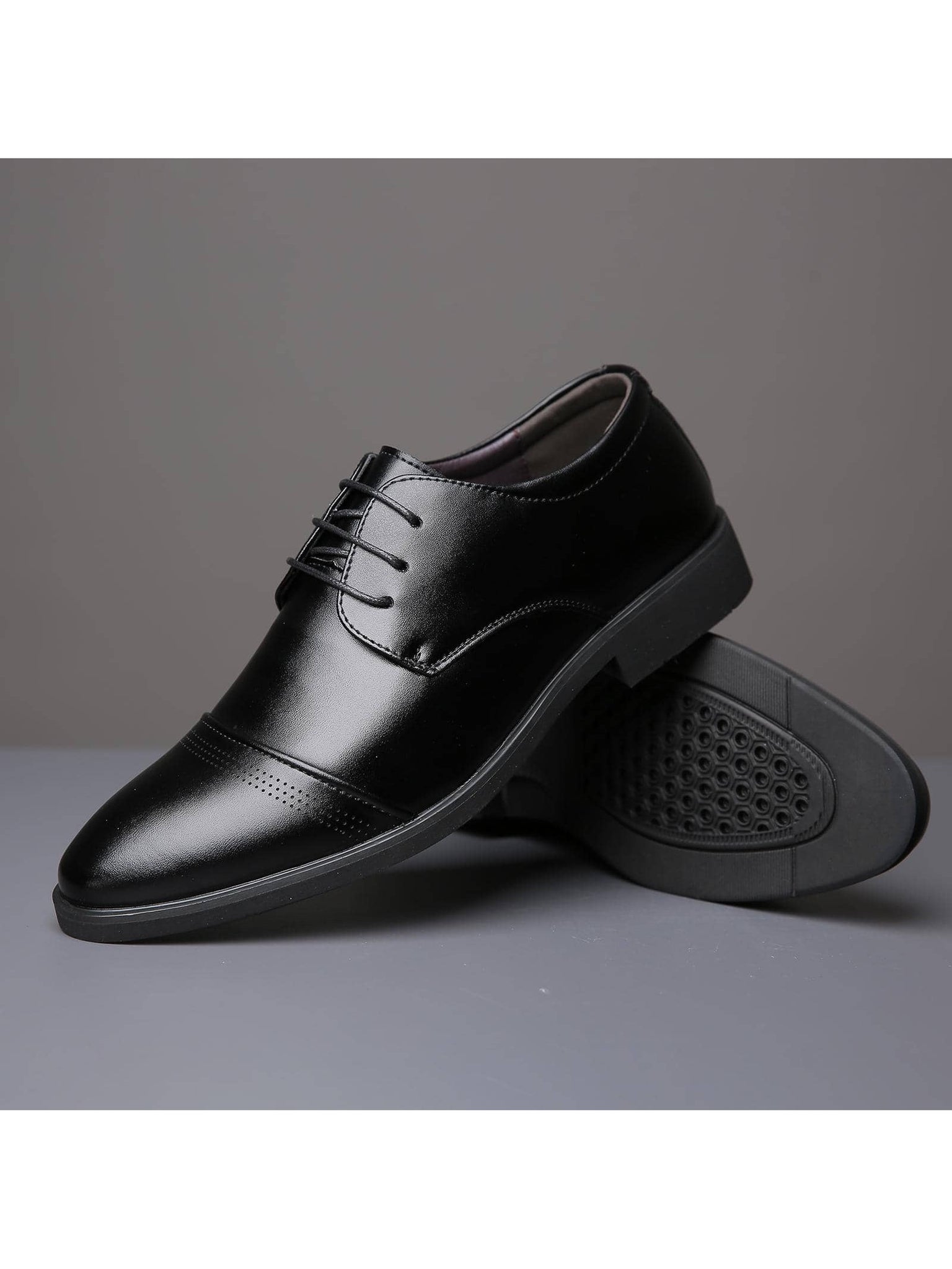 Men Minimalist Lace-up Front Dress Shoes, Work Black Oxford Shoes