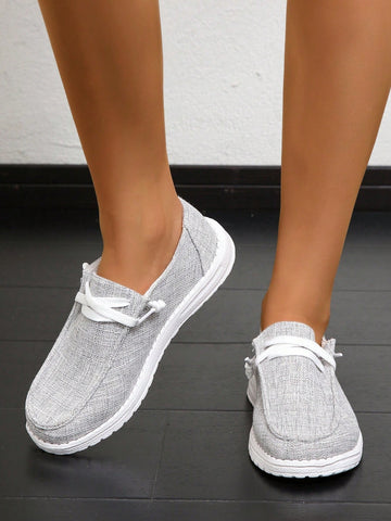 Women Minimalist Lace Up Design Slip On Shoes, Fabric Sporty Sneakers