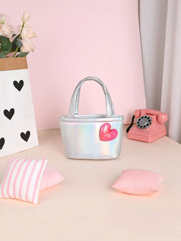 Girls Holographic Heart Decor No-closure Polyester Square Bag