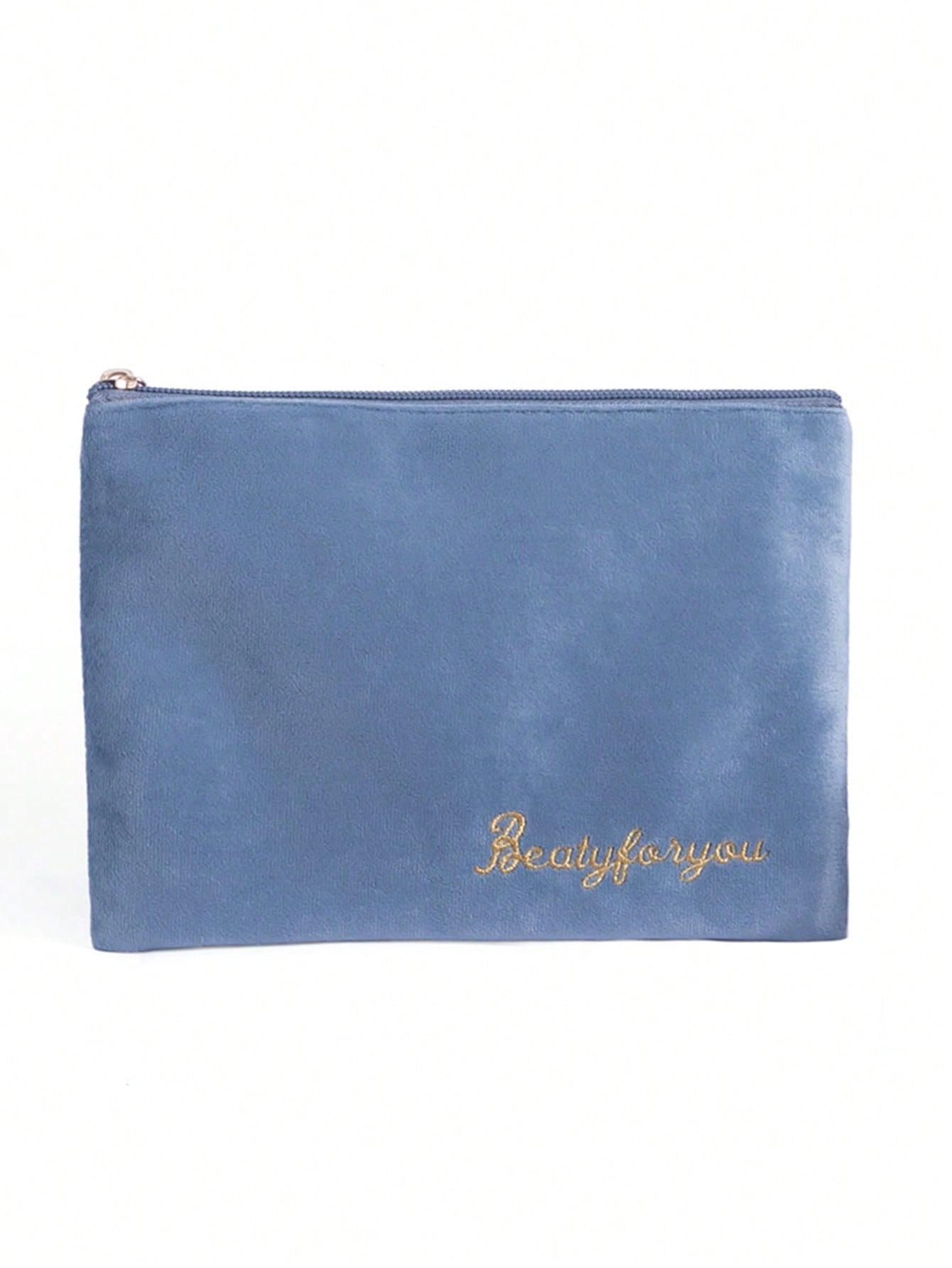 1pc Letter Embroidered Plush Makeup Bag