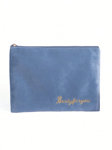 1pc Letter Embroidered Plush Makeup Bag