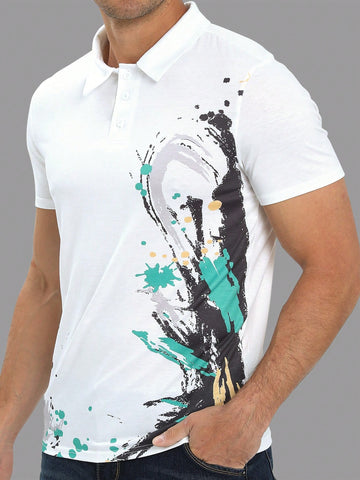 Men Splash Ink Print Polo Shirt