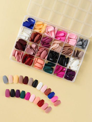24 Grids Matte Short Ballet Nails, Frosted False Nails Set With Color Mixing, Nail Art Kit For Nail Making And Wearing