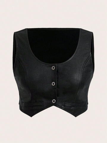 Women's Fashionable Solid Color Cropped Vest For Spring/Summer