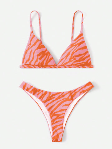 Summer Beach Zebra Stripe Triangle Bikini Swimsuit