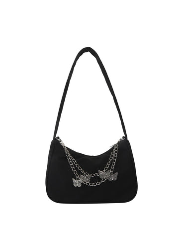 Girls Chain & Butterfly Decor Zipper Hobo Bag