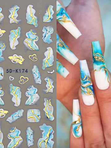 1sheet 5D Marbling Nail Stickers Decals White Lace Wedding Design Simple Floral Embossed Sliders DIY Nails Accessories