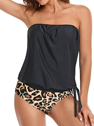 Leopard Print Knot Side Bandeau Bikini Swimsuit
