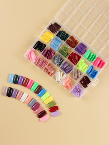288pcs Medium Square Solid Fake Nails In 24 Colors For Nail Art DIY Appropriate For Everyday Wear