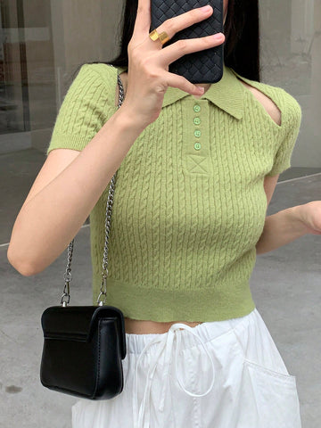 Solid Cut Out Crop Knit Top
