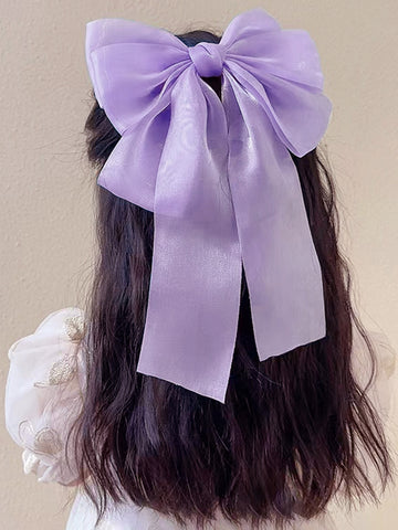 Girls' Pearl Shiny Satin Fabric Bow Hair Clip With Ribbon Streamers, Spring & Summer New Design, Suitable For Daily Life Or Vacation
