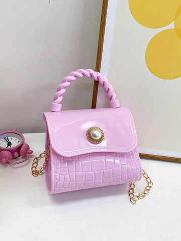 Mini Girl's Lovely Versatile Solid Color Handheld, Single Shoulder, Crossbody Bag With Chain