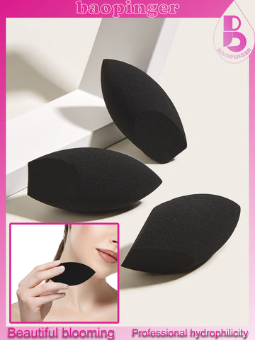 3 black oval shaped double cut facial makeup sponge, breathable and easy to carry, used for dry and wet facial makeup sponge mixed with lotion, preferred makeup tool, free of liquid, cream and powder