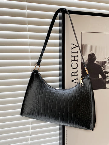 Girl's Fashionable Crocodile Printed Underarm Bag, Versatile Handbag With Simple Design And Single Shoulder Strap