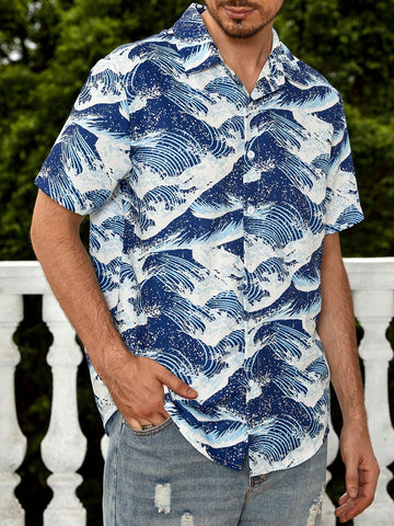 Men Wave Print Shirt