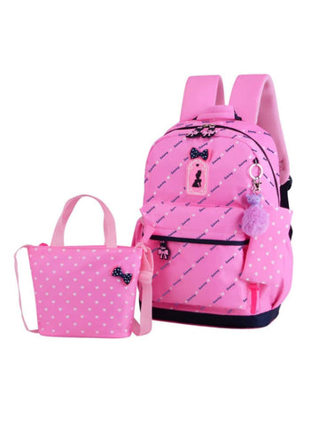 3pcs Kid's Backpack Set With All-over Print, Bow Decoration, Adorable Handbag And Coin Purse