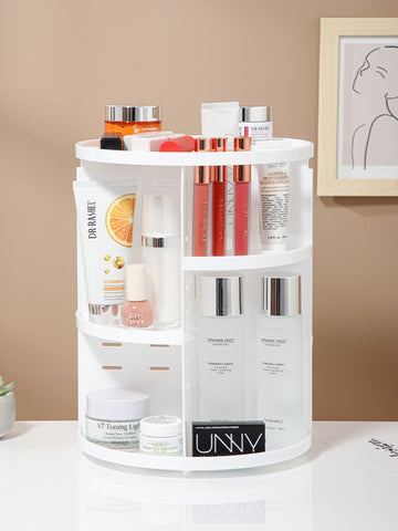 1pc White Rotating Storage Organizer For Cosmetics With 360 Degree Rotation And Acrylic Makeup Containers