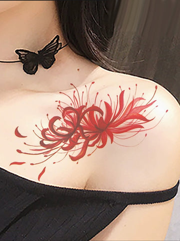 1pc Flower & Red Amaryllis Pattern Temporary Tattoo Sticker