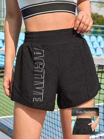 Letter Graphic Sports Shorts