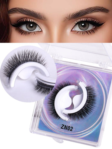 1pair Self-adhesive Fake Eyelashes, Full Size, Natural Looking, Lengthening, Curling, Extra Fine Black Roots, No Need To Use Glue, Super Dense, Can Be Reused, Comes With Spare Glue Sticker, Portable, Enhance Your Eyes, Suitable For Daily Makeup And Work C