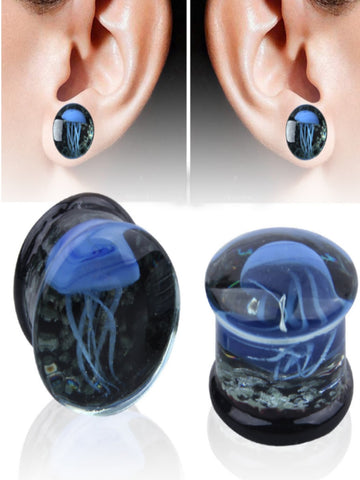 2pcs Retro Wind Glass Ear Expansion Earrings, Luminous Jellyfish Earrings, Popular Jewelry