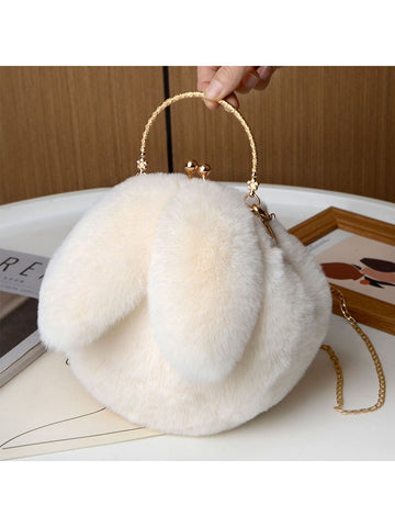 Plush Bunny Ear Decorated Korean Style Cute Clasp Bag New For Autumn And Winter