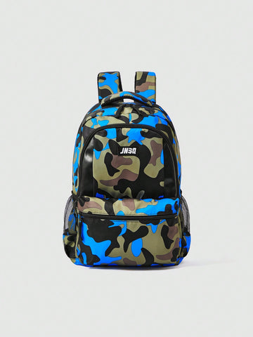 Back To School Season Boy's Sports Camouflage Pattern Pu Patchwork Backpack, Fashionable College Style