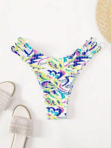 Allover Print Cut Out Bikini Bottom