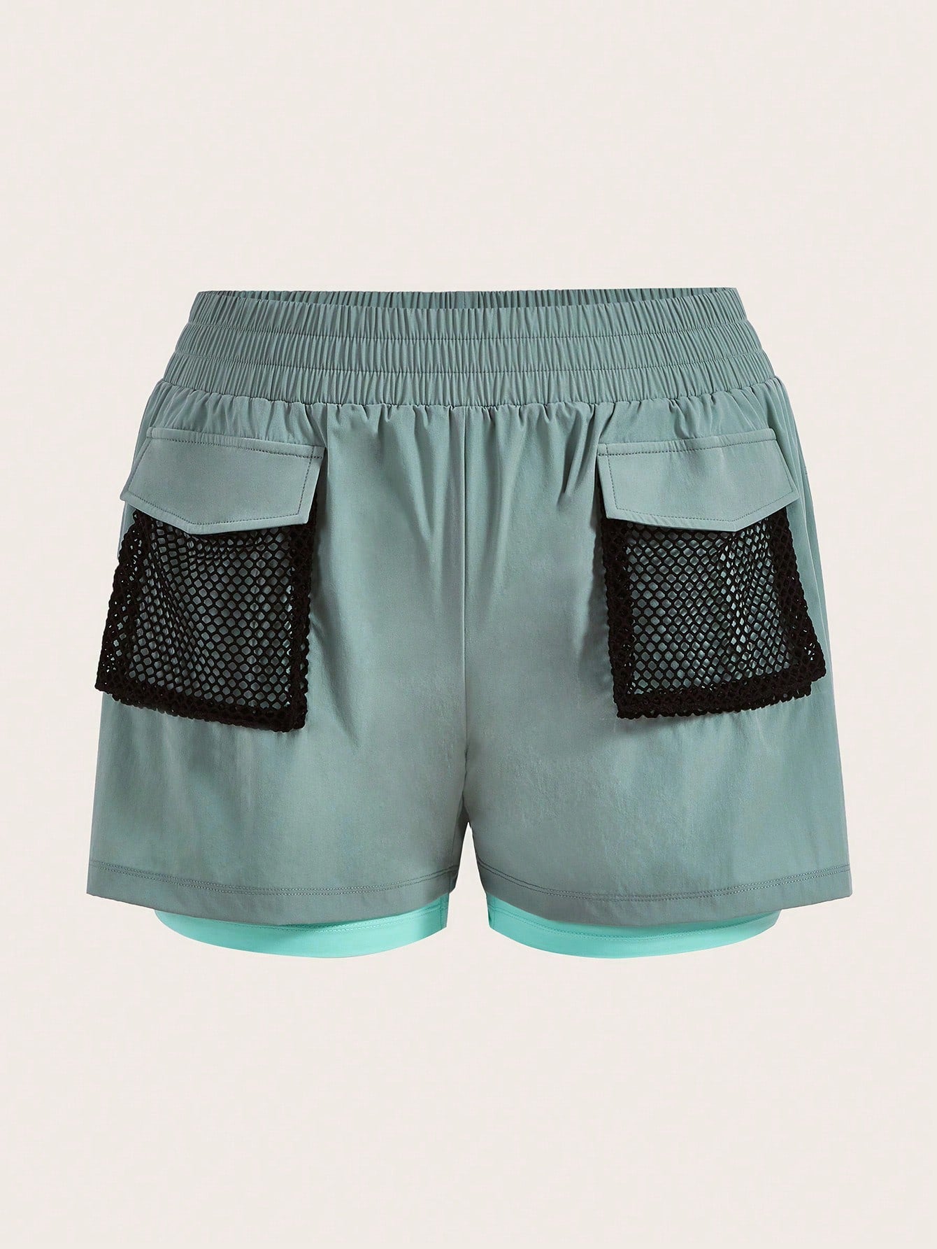 Plus Fishnet Insert Flap Pocket Sports Shorts