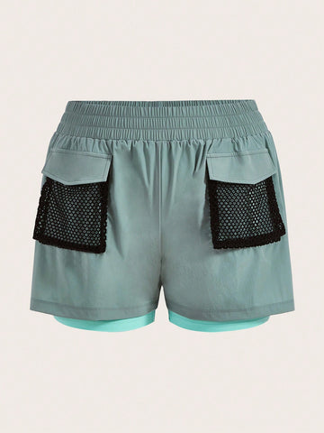 Plus Fishnet Insert Flap Pocket Sports Shorts