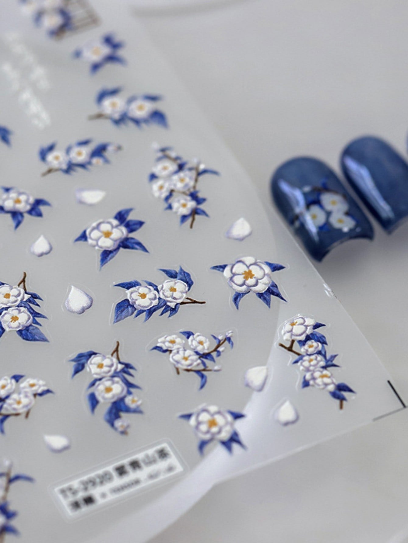 1pc 3d 5d Thin & Tough Embossed Nail Sticker With Blue Floral Design And Back Glue For Nail Art