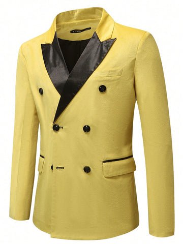 Men Contrast Panel Double Breasted Blazer