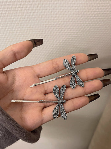 1pair Women'S Hair Clips With Dragonfly Design, Suitable For Daily Use, Decorate Bangs Or Side Hair