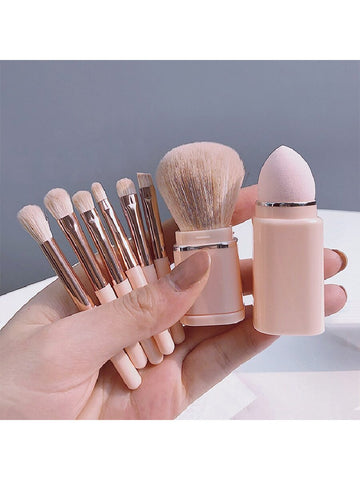 Travel Eye Makeup Brush Set 8-in-1 Telescopic Combination Makeup Case Brush Soft Portable Eye Shadow Brush With Cover Telescopic Powder Powder Blusher Brush Concealer Brush Makeup Tools Cosmetic Accessories