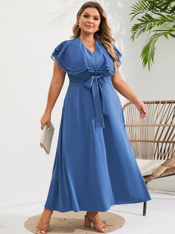 Plus Solid Belted A-line Dress
