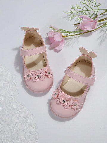 Baby Girls Butterfly & Flower Decor Mary Jane Flats For Outdoor