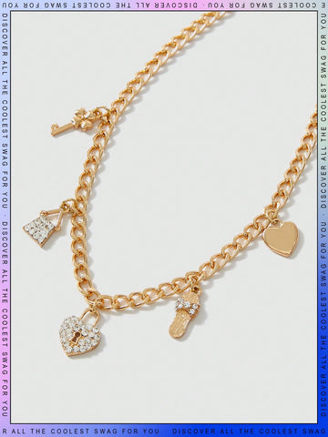 1pc Girls Rhinestone Heart & Key Charm Chain Necklace For Birthday Gift