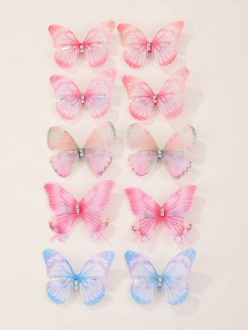 10pcs Chiffon Floral Print Hair Clips With Bow Tie, Hairpins For Kids