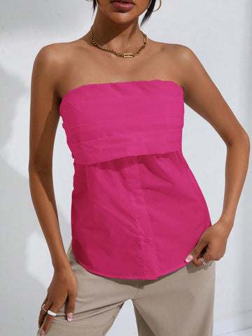 Solid Button Front Tube Top