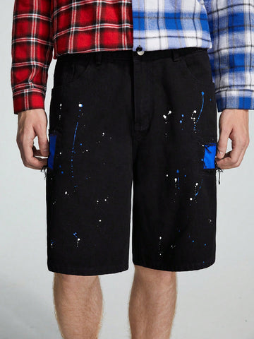 Guys Splash Ink Print Denim Shorts