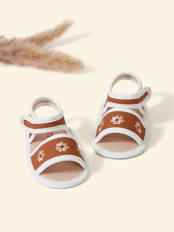 Baby Girls Flower Embroidered Flat Sandals, Casual Outdoor Ankle Strap Sandals