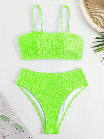 Neon Lime High Waisted Bikini Swimsuit