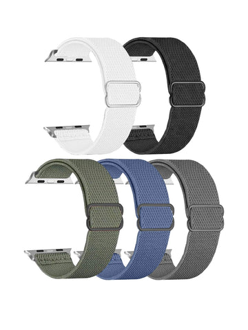 5pcs Plain Fabric Elastic Loop Back Universal Smart Sports Watchband