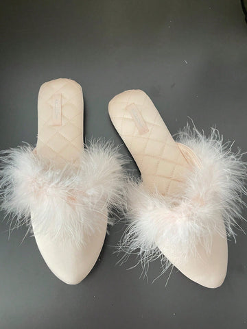 Women Turkey Feather Feather Detail Pointed Toe Plain Slippers